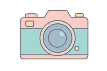Poster - Retro camera vector illustration, pastel pink and turquoise palette, minimalist design against transparent background