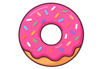 Poster - Pink glazed donut cartoon featuring multicolored sprinkles, floating against transparent background