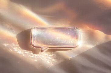 Aufkleber - Translucent speech bubble with soft pastel light reflection, dreamy minimal style, empty notification icon, gentle shadow, abstract communication concept, calm and serene mood