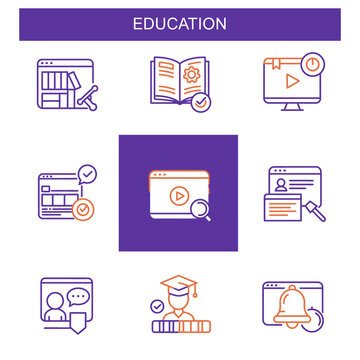 Online Education E-learning Distance Learning Digital Icons Set