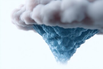 Poster - An abstract representation of a data stream flowing from a cloud into a funnel, isolated on a pure white background. Cloud data processing, workflow.