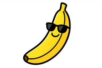 Poster - Cheerful cartoon banana sporting trendy sunglasses, beaming with vibrant personality on transparent backdrop