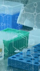 Poster - Animation of mathematical equations over female scientist working in lab