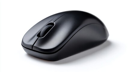 Poster - A generic, unbranded black wireless computer mouse, isolated on a pure white background. Office tech, input.