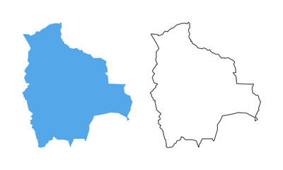  Bolivia Country Map. Blue silhouette and outline isolated on white background	