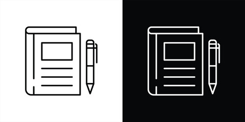 Poster - book and pencil icon. contain symbol of learning, creativity, daily productivity for education, journaling, study apps icon thin line icon symbol sign. vector illustration
