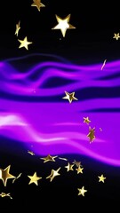 Poster - Purple wave animation with golden stars floating on black background