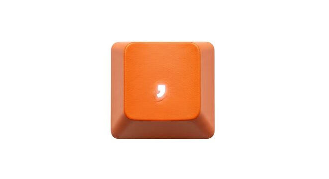 Orange keyboard key with apostrophe symbol on white background