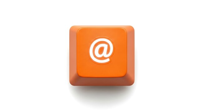 Orange keyboard key with at symbol on white background