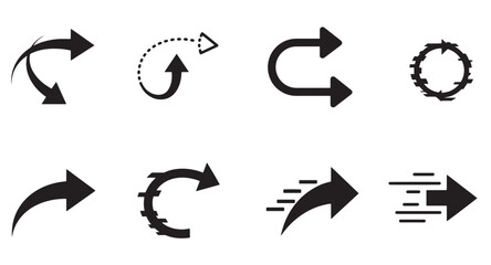 Poster - A collection of stylish vector arrows in various shapes and directions on white backgrounds