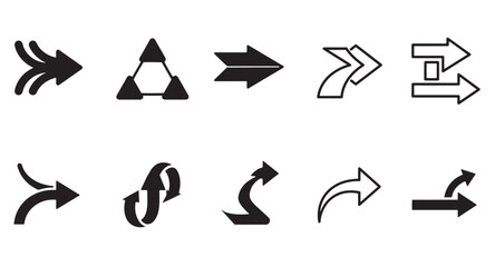 Poster - Collection of black and white arrows illustrating directional icons and symbolic movements