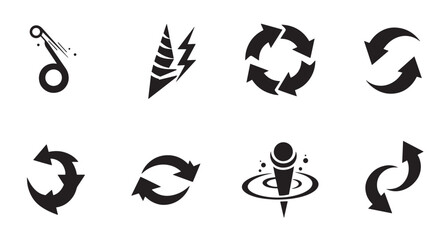 Poster - Collection of black and white iconographic elements featuring arrows, symbols, and abstract shapes