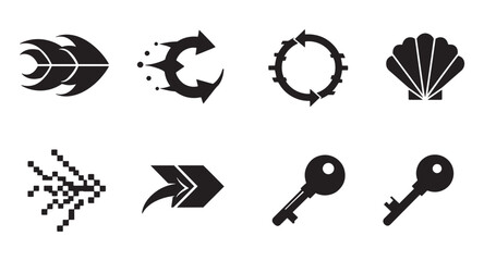Poster - Collection of black and white vector icons depicting various concepts and symbols on white background
