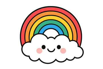 Poster - Colorful rainbow over a smiling cloud with transparent background, ideal for children's projects, greeting cards, or any design needing a touch of kawaii charm