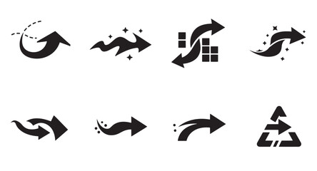 Poster - Collection of black arrow icons illustrating concepts of direction movement and progress in design