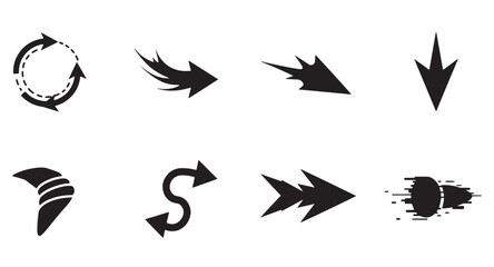 Poster - Collection of black arrows with various designs and styles on a clean white background