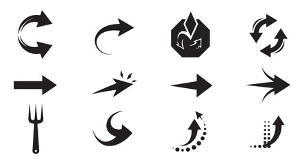 Poster - Collection of diverse black arrow icons representing direction and navigation concepts.