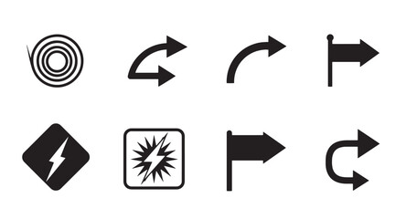 Poster - Collection of minimalistic black icons featuring arrows and miscellaneous graphic design elements