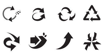 Poster - Collection of monochrome arrow icons illustrating directions circular and progress concepts