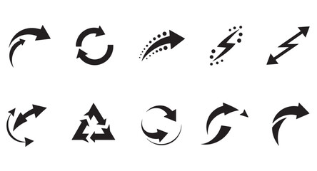 Poster - Collection of simple black arrow icons illustrating various directions and concepts on white background