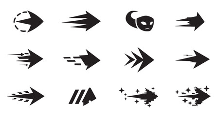 Poster - Collection of stylized arrow icons representing speed and direction with various designs