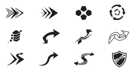Poster - Collection of stylized arrows and shapes in a modern black and white design