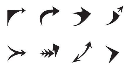 Poster - Collection of various vector arrows indicating direction and movement on a white background