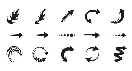 Poster - Diverse set of black arrows icons with various directions and creative designs on white
