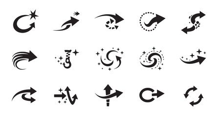 Poster - Set of black and white arrow icons showing different directions and movements