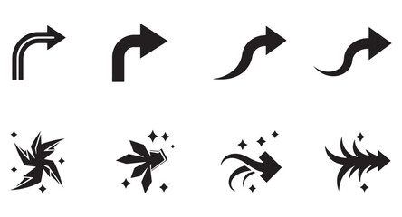 Poster - Set of eight diverse black arrows in various styles and directions with sparkle accents