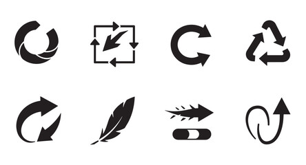 Poster - Set of minimalist black and white arrow icons and feather silhouette vector graphics