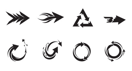 Poster - Set of modern black arrow icons representing direction and symbolic movement on white background