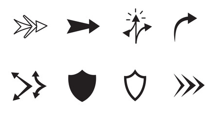 Poster - Vector illustration featuring assorted arrow icons and shield shapes for graphic design