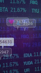 Poster - Social media engagement icons animation over stock market data on digital screen