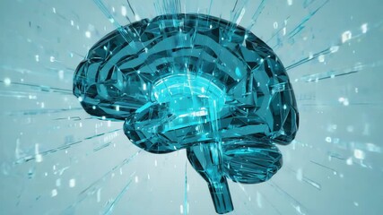 Poster - Light blue crystal brain receiving and processing vast amounts of data through advanced, futuristic connections within a cutting-edge technological and scientific environment