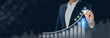 © Parradee - Rating Evaluation and Performance Improvement concept. Draws a rising curve with five stars above a bar chart, review, ranking improvement, evaluation and classification in a business or service.