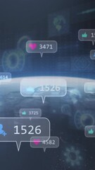Poster - Animation of social media notifications floating around Earth in digital space