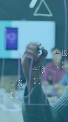 Poster - In school, animation of woman drawing graphs on transparent board for colleagues