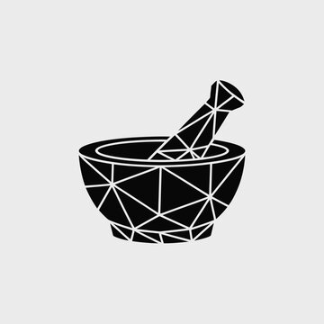 Stylized mortar and pestle rendered with geometric lines, a design element for health, wellness, or culinary themes, creating a modern, minimalist symbol of tradition.
