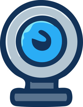 Stylized Webcam Illustration with Blue Lens and Dark Blue Outline.