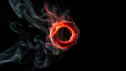 Wall Mural - fiery red ring surrounded by ethereal smoke, an abstract composition creating dynamic contrast.