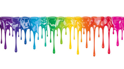 Poster - Vibrant fluidity paint splash with a spectrum of color drips on a plain backdrop