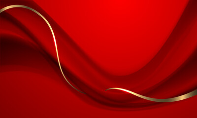 Poster - Abstract grey wave gold ribbon curve on red luxury background vector