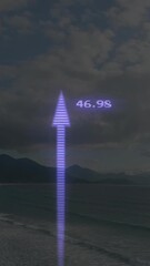 Poster - Rising arrow and numbers animation over coastal landscape with cloudy sky