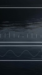 Poster - Animation of graphs and numbers overlaying serene lake at dusk, data visualization