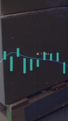 Poster - Stock market data animation over stacked cardboard boxes on wooden pallet
