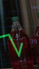 Poster - Animation of green line graph showing 65% over red drink bottle on table
