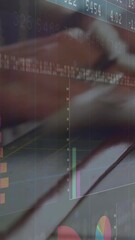 Poster - Typing on keyboard, person in office working with animation of financial charts