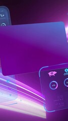 Poster - Animation of digital data analytics with graphs and charts on purple background