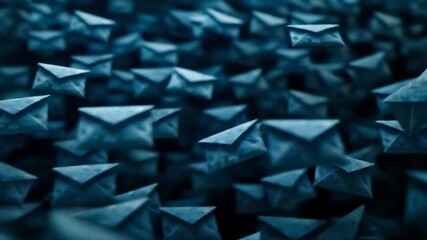 Poster - Abstract Blue Envelopes Background - A multitude of dark blue, origami-style envelopes fill the frame, creating a dense and textured background.